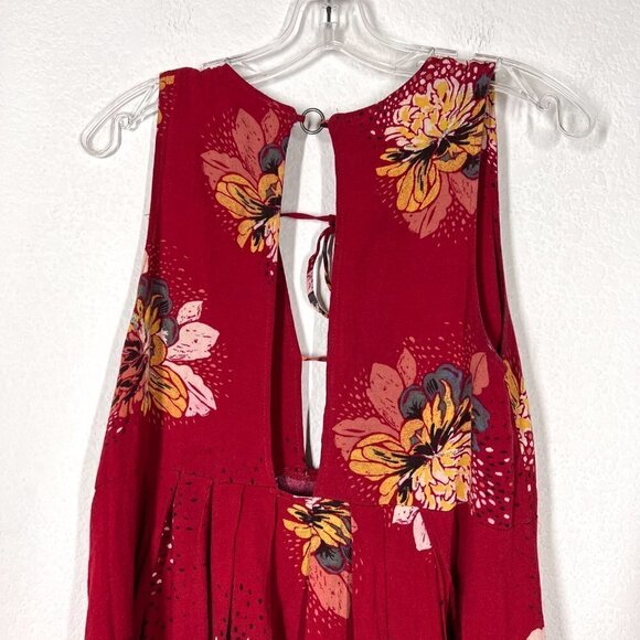 Free People Mini Floral Dress Red Tunic Babydoll Flowy XS - Picture 6 of 10
